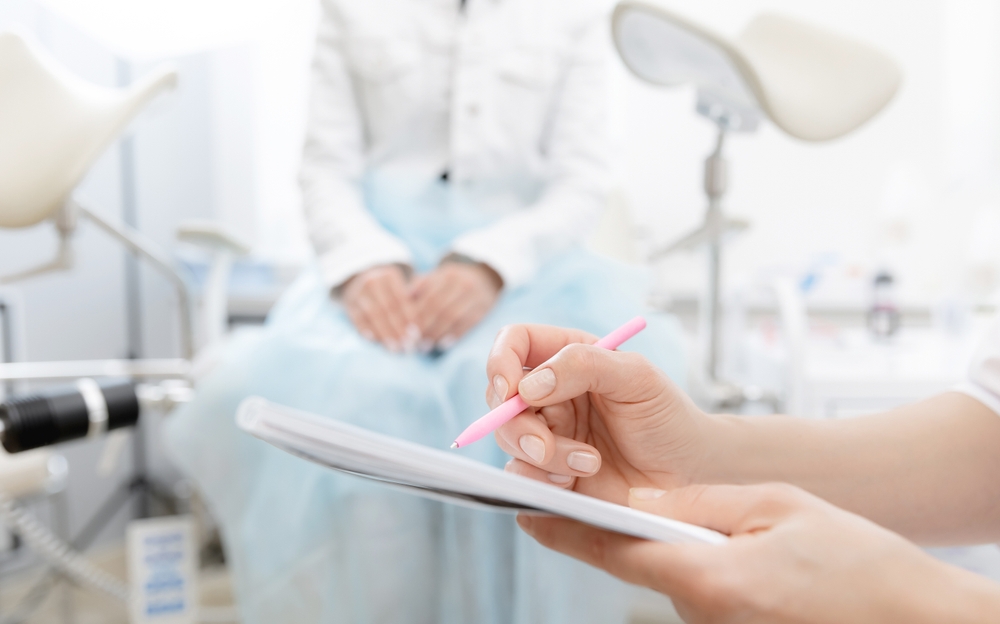 woman at gynecology appointment.